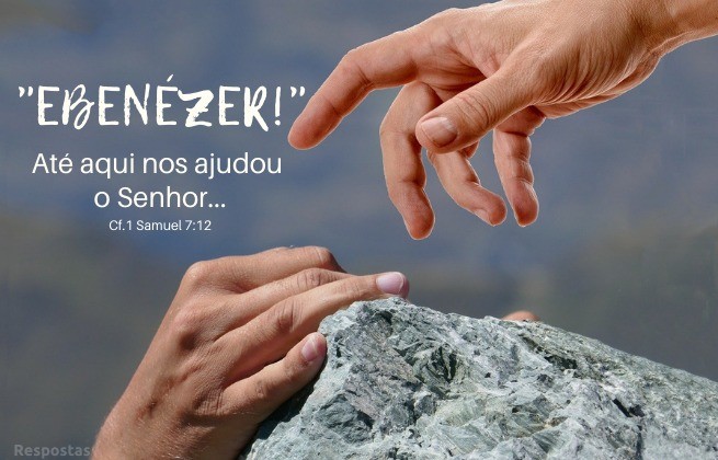 Ebenezer - Até aqui nos ajudou o Senhor - 1 Samuel 7:12 - Imagem de mão ajudando outra mão erguer rocha